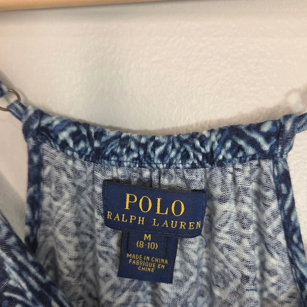 Polo Ralph Lauren Girls Romper Jumpsuit M 8-10 Blue Printed Cotton One Piece
